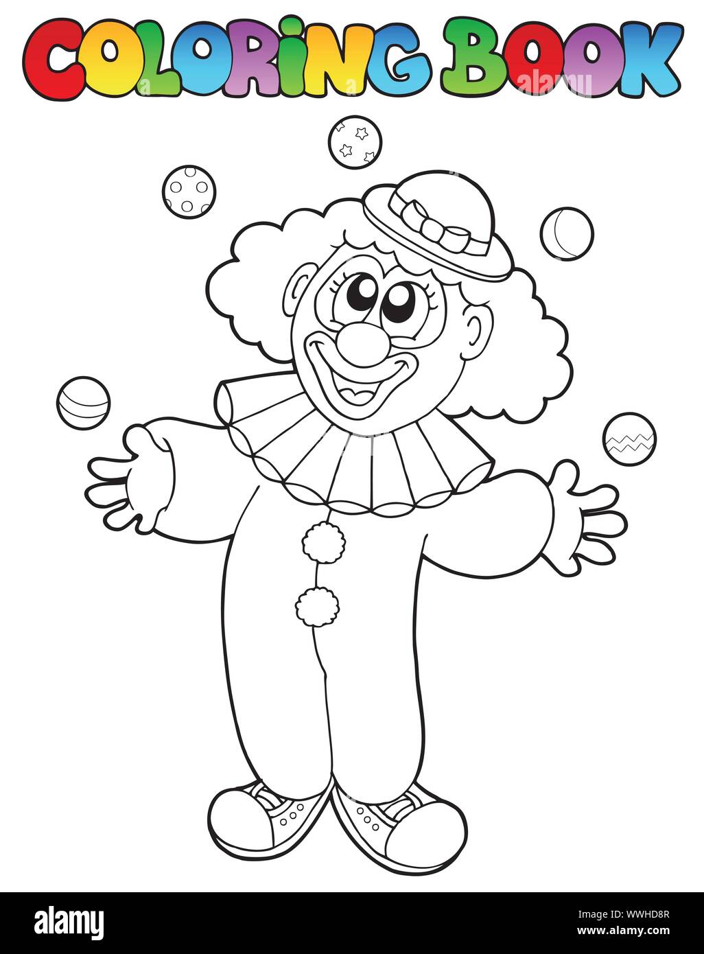 Coloring book with cheerful clown stock vector image art