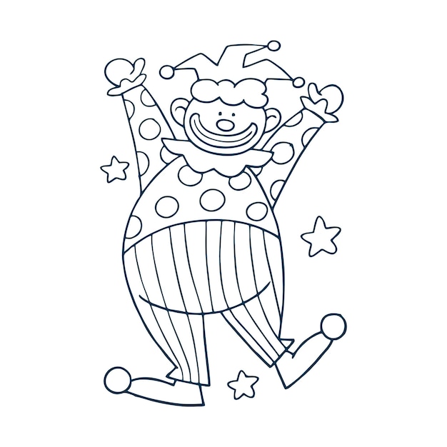 Premium vector coloring page with two little circus clowns performing with balls on big top arena