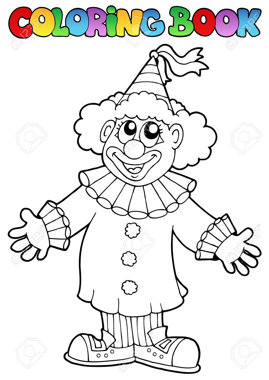 Coloring book with happy clown