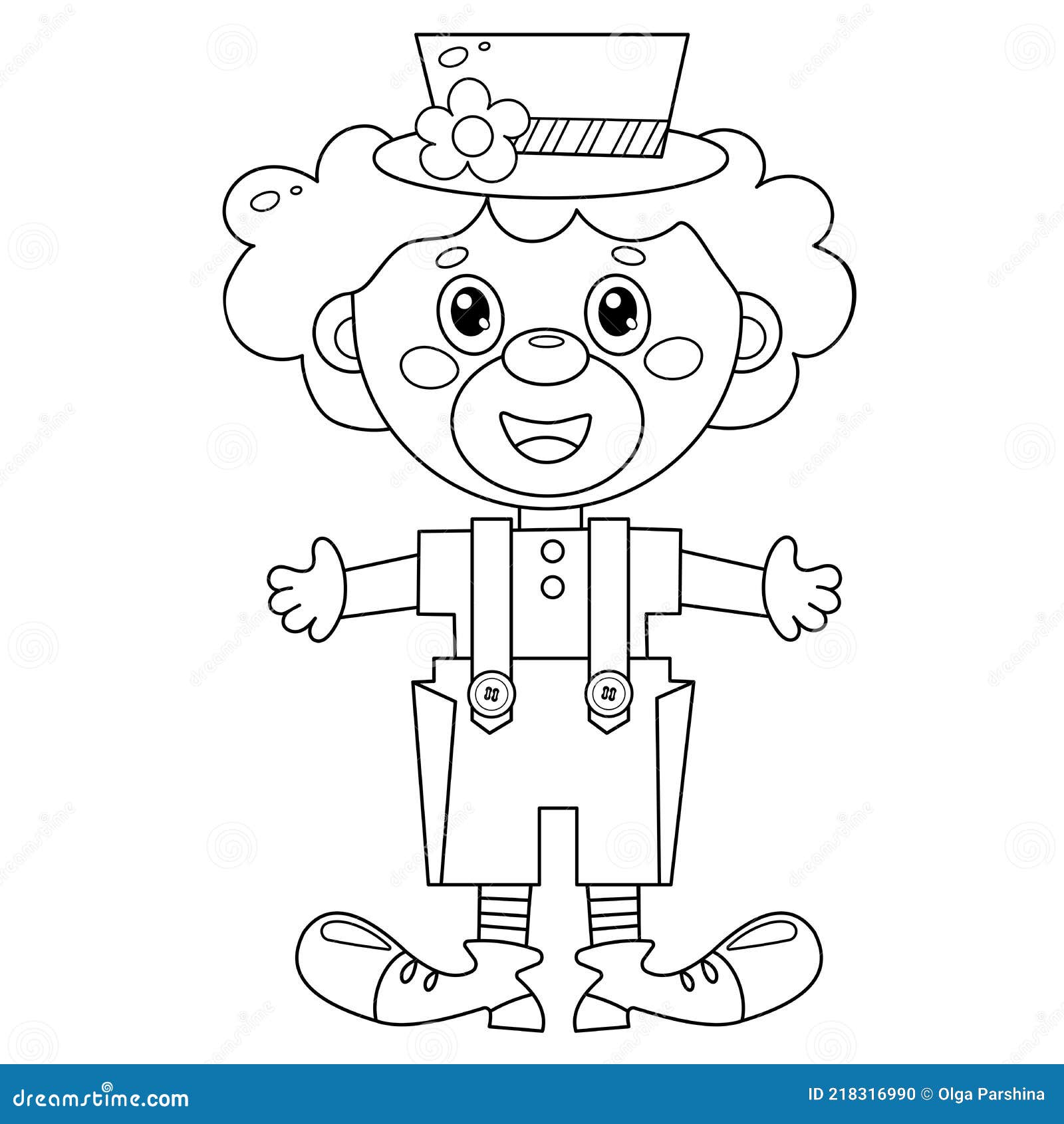 Coloring page outline of cartoon circus clown on white background coloring book for kids stock vector