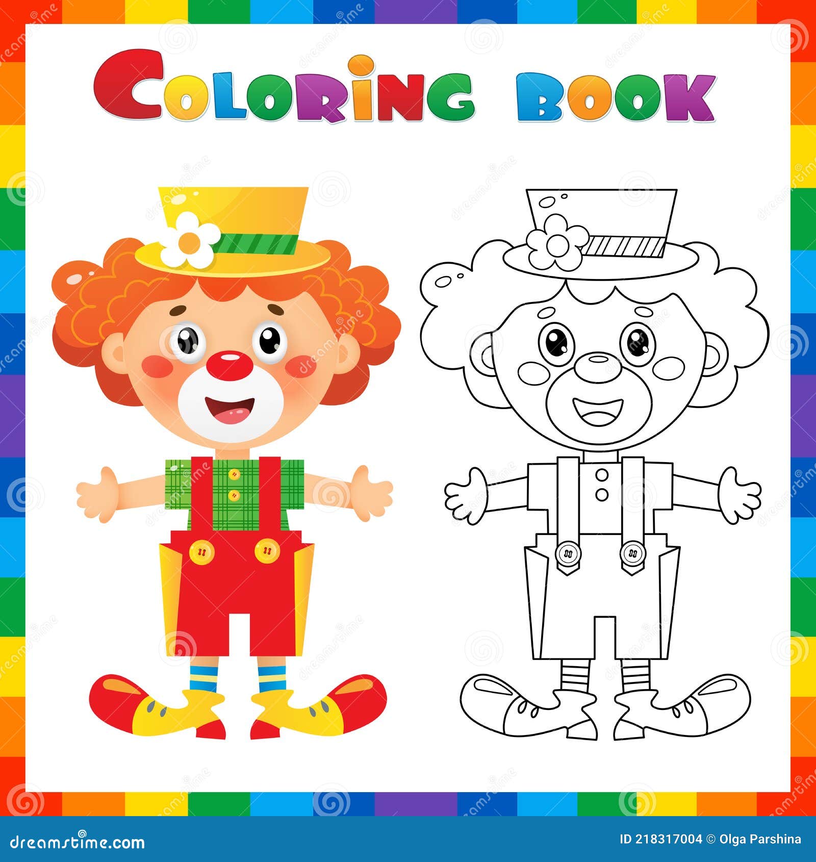 Coloring page outline of cartoon circus clown on white background coloring book for kids stock vector