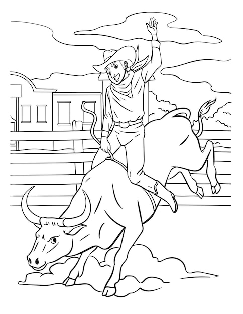 Premium vector cowboy bull rider coloring page for kids