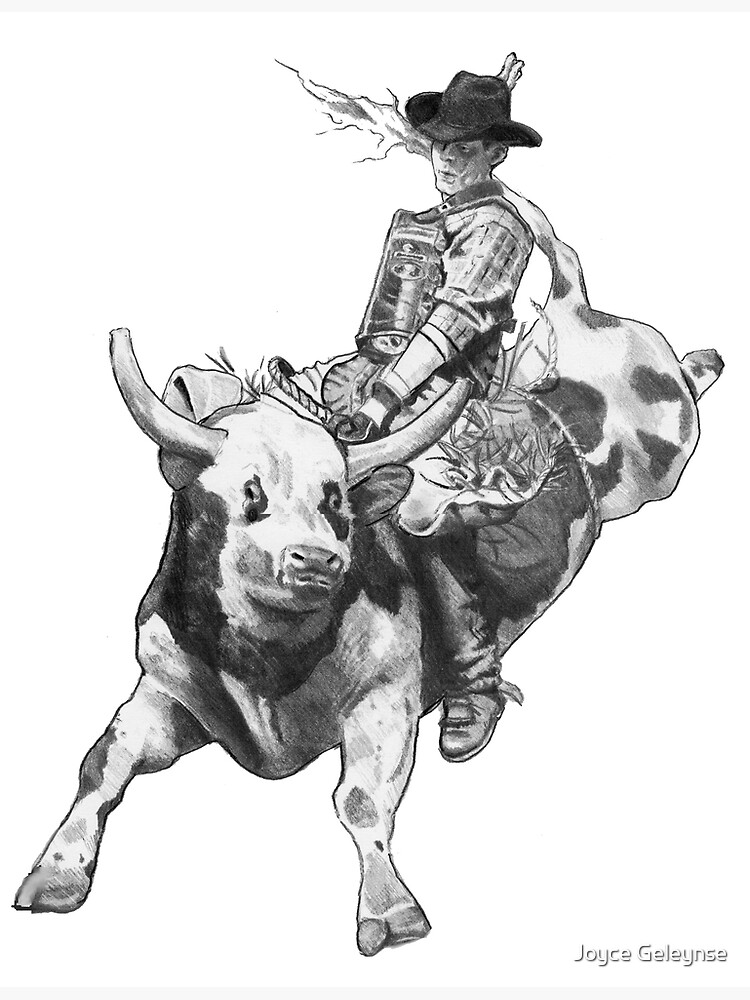 Cowboy riding a bull rodeo pencil drawing eight seconds greeting card for sale by joyce geleynse