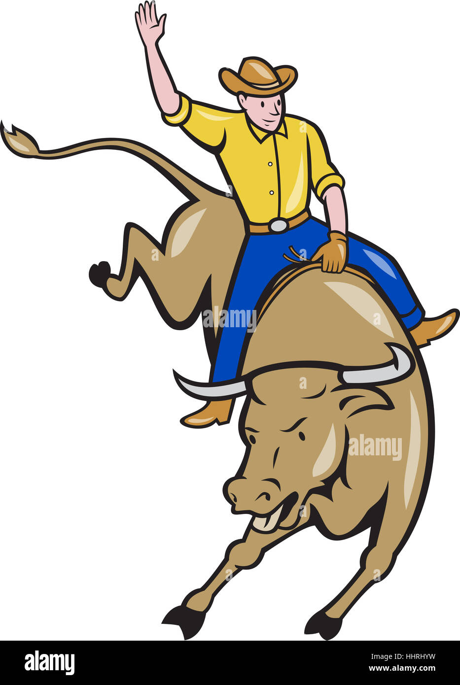 Rodeo cowboy bull riding cartoon hi