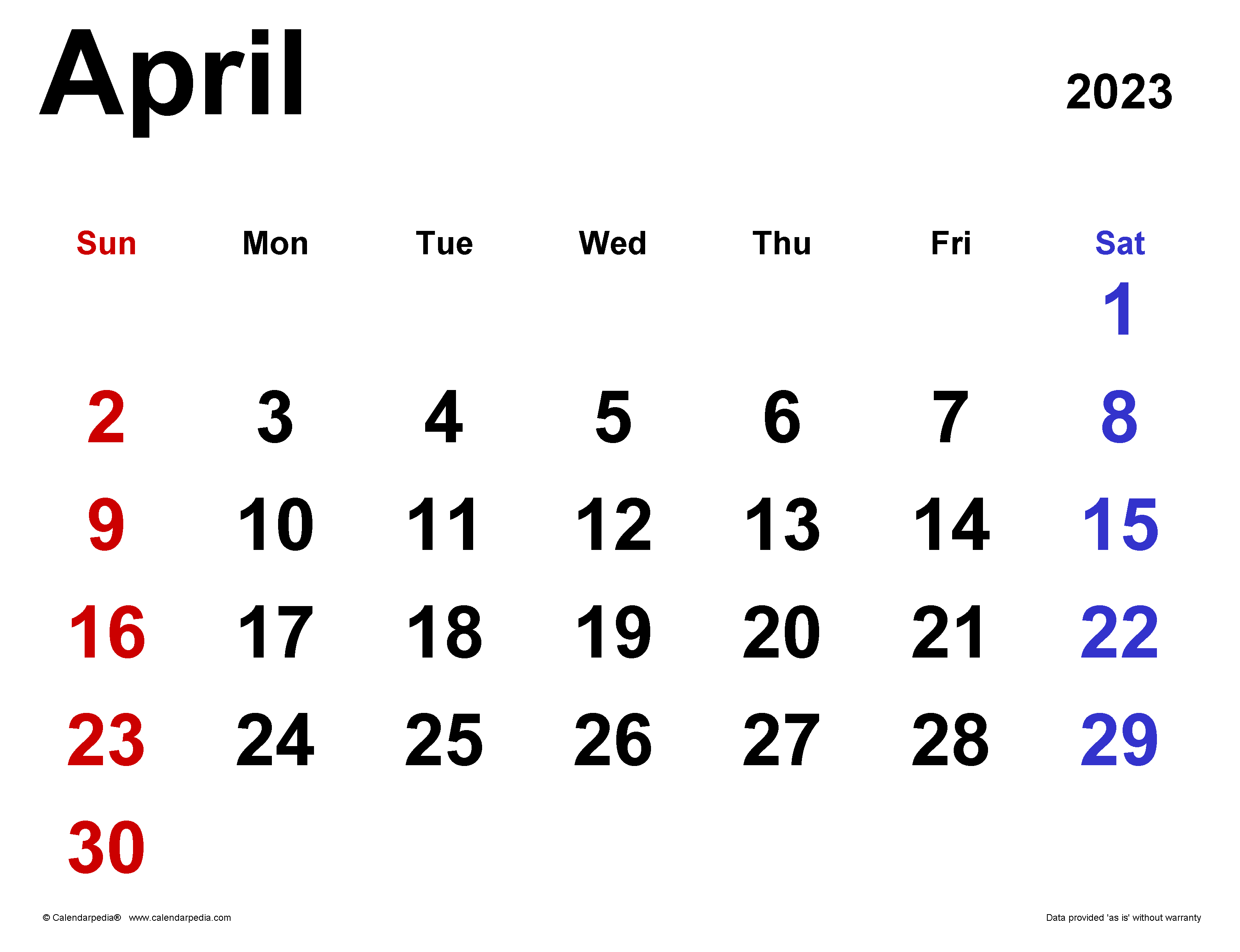 April calendar templates for word excel and pdf