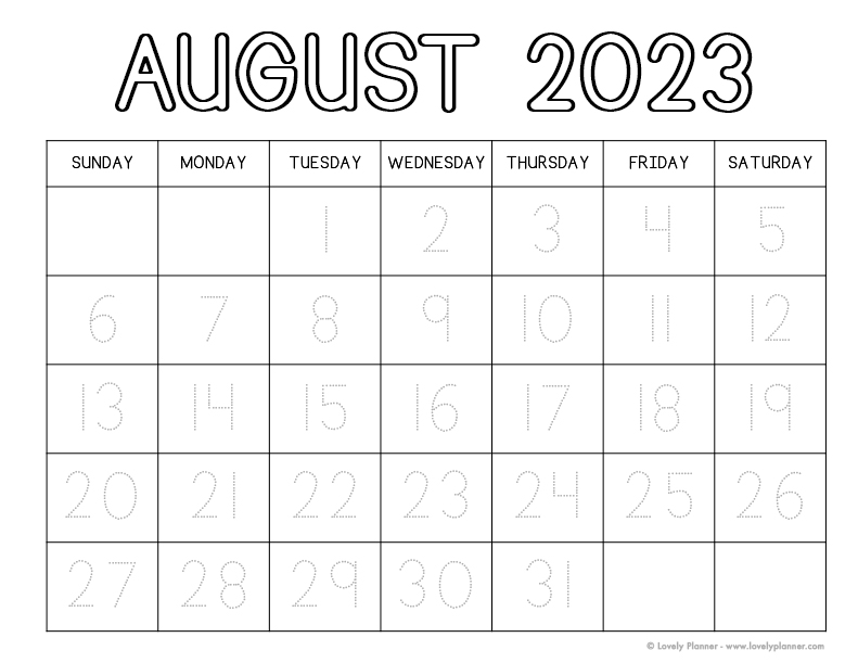 Free printable traceable monthly school calendars