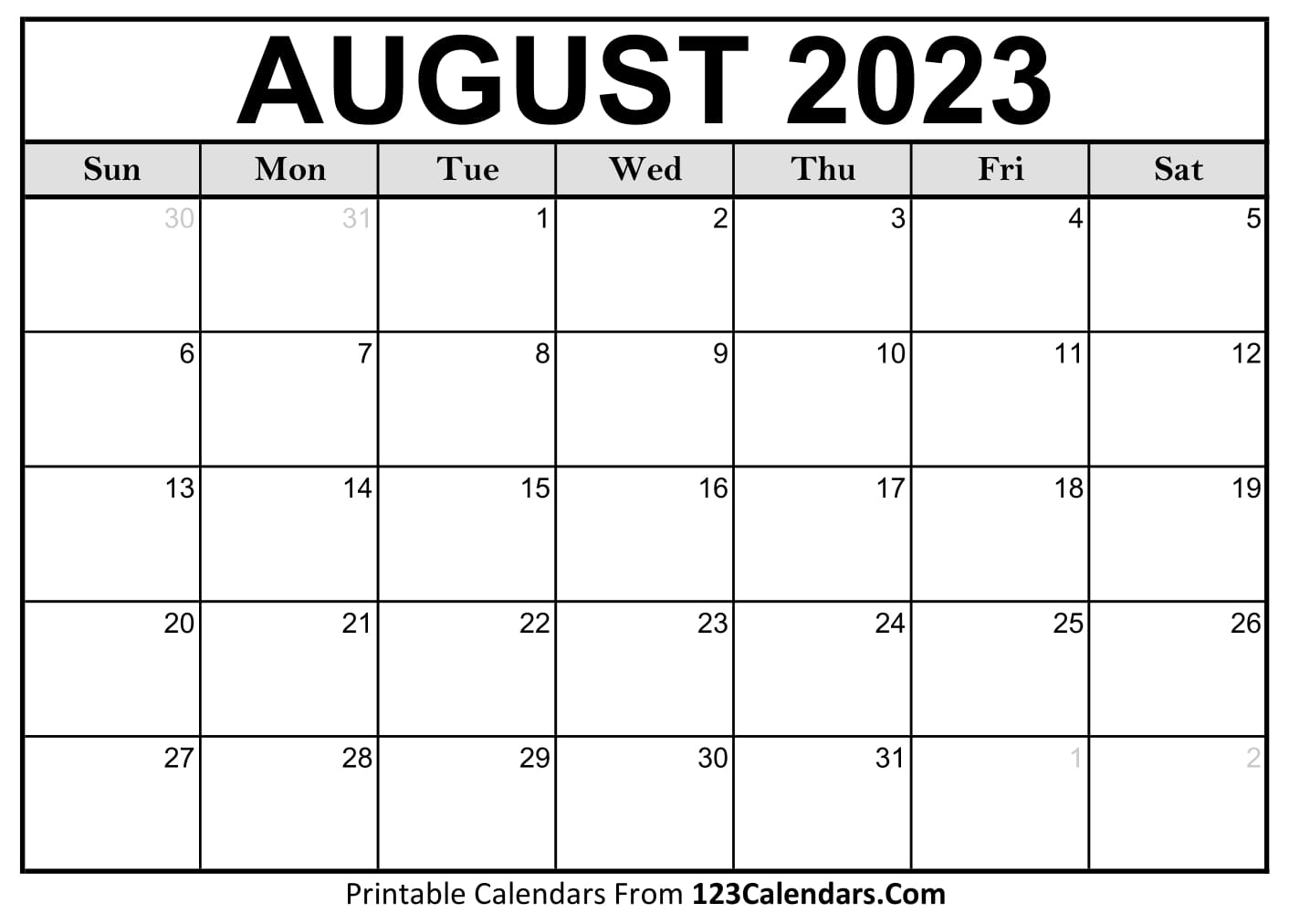 Printable august calendar templates