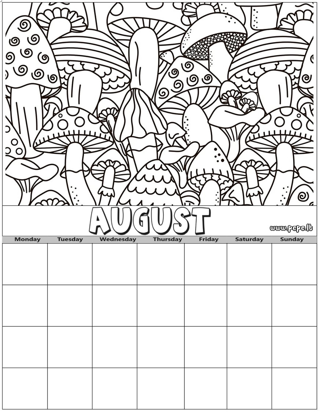 Calendar coloring page