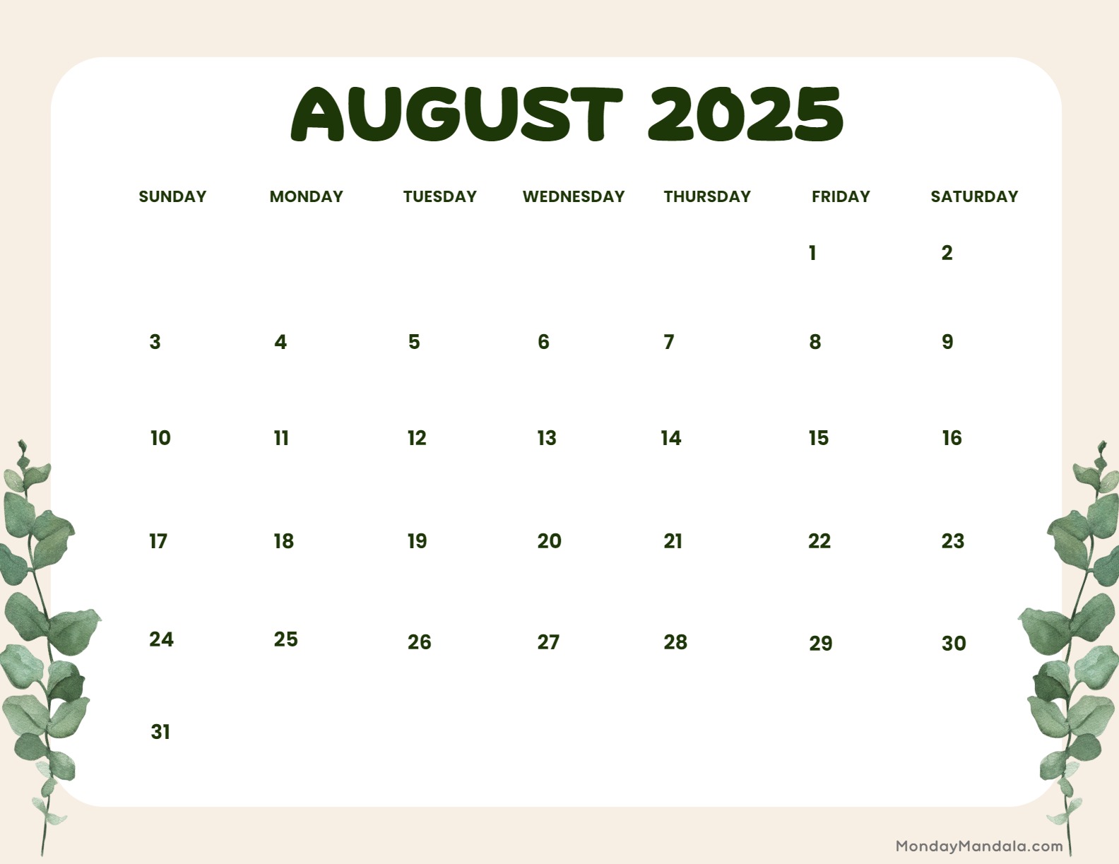 August calendar free pdf printables