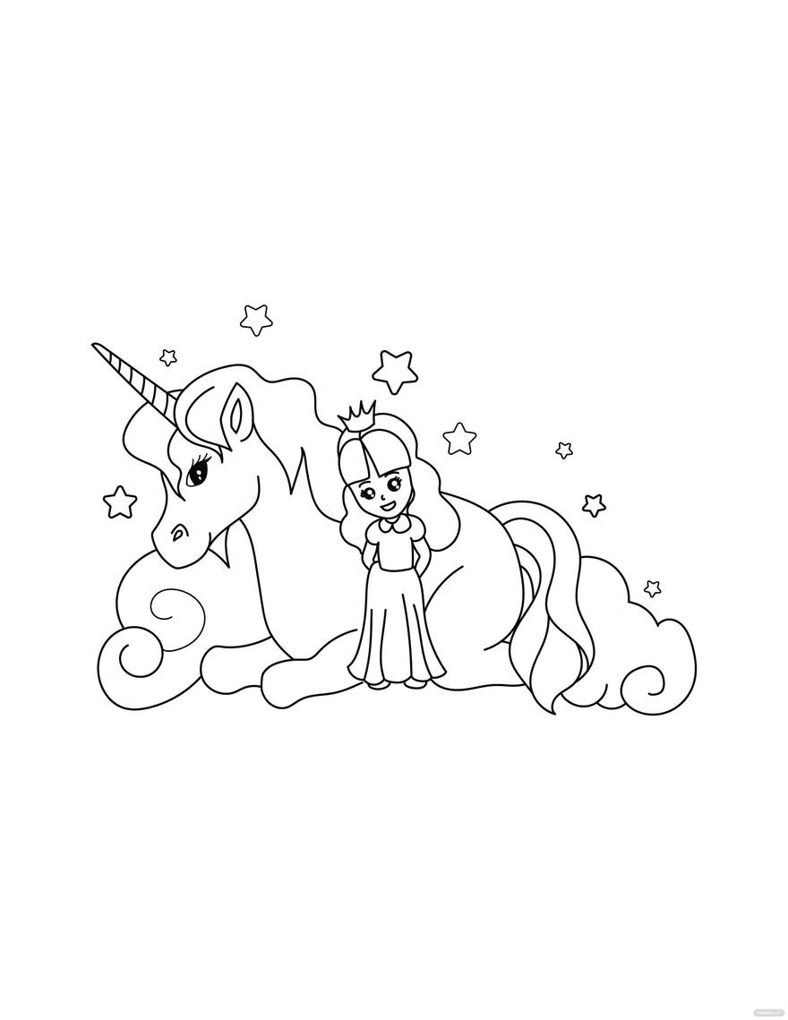 Free princess unicorn coloring page