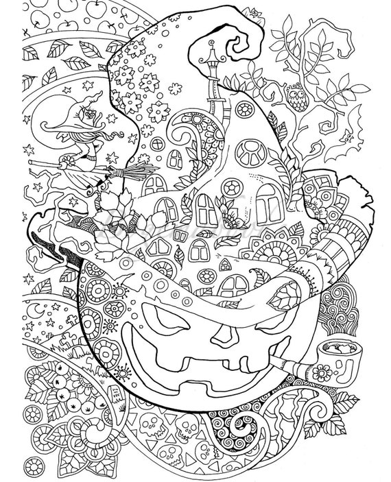 Halloween adult coloring book pdf coloring pages digital coloring pages for stress relieving relaxation coloring