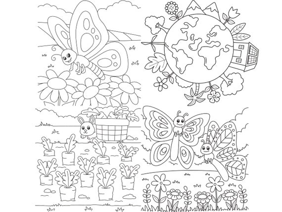 Spring coloring book for kids pdf download individual pages high quality images cartoon kids coloring book downloadable pages instant download