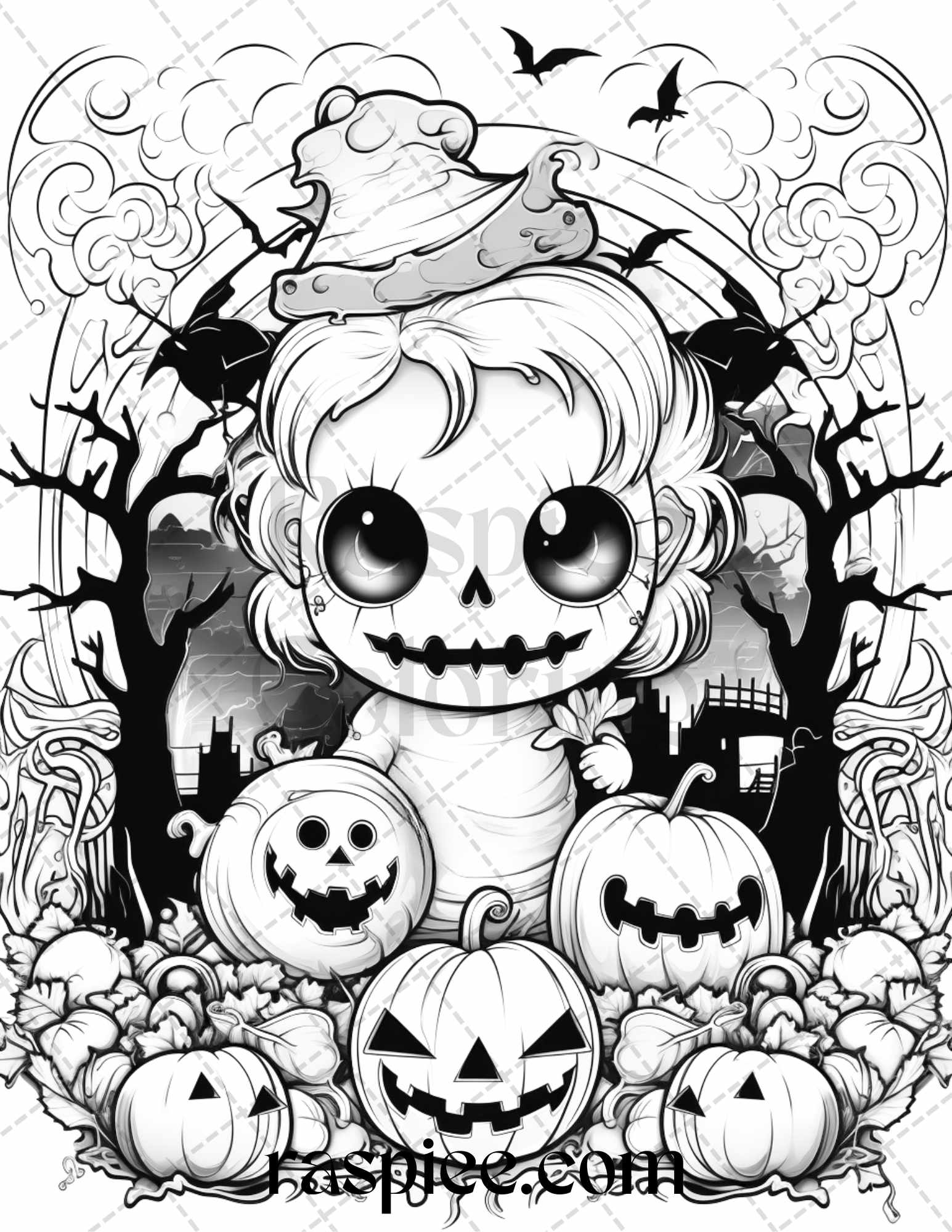 Halloween creepy kawaii grayscale coloring pages for adults and kid â coloring