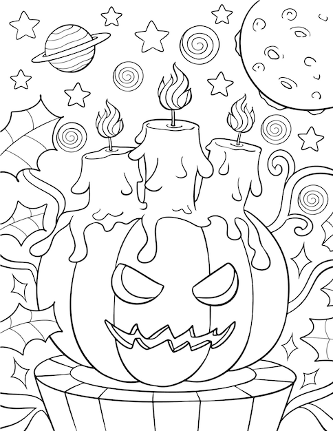 Premium vector hand drawn halloween coloring page illustration