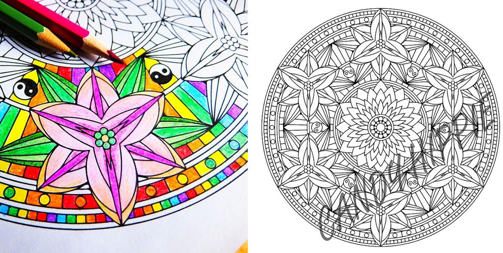 Yin yang lilies mandala coloring page pdf by candy