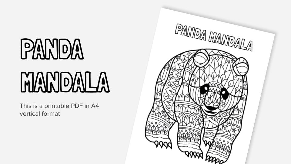 Panda mandala printable coloring worksheet