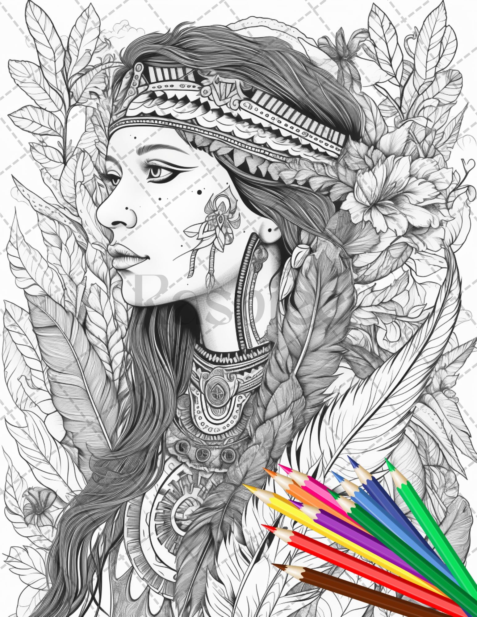 Native american girls printable coloring pages for adult native am â coloring