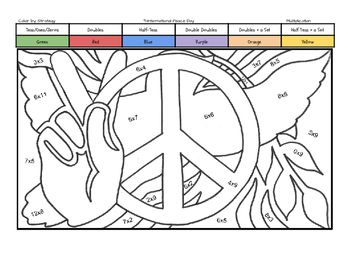 International peace day coloring page by multiplication fact strategy