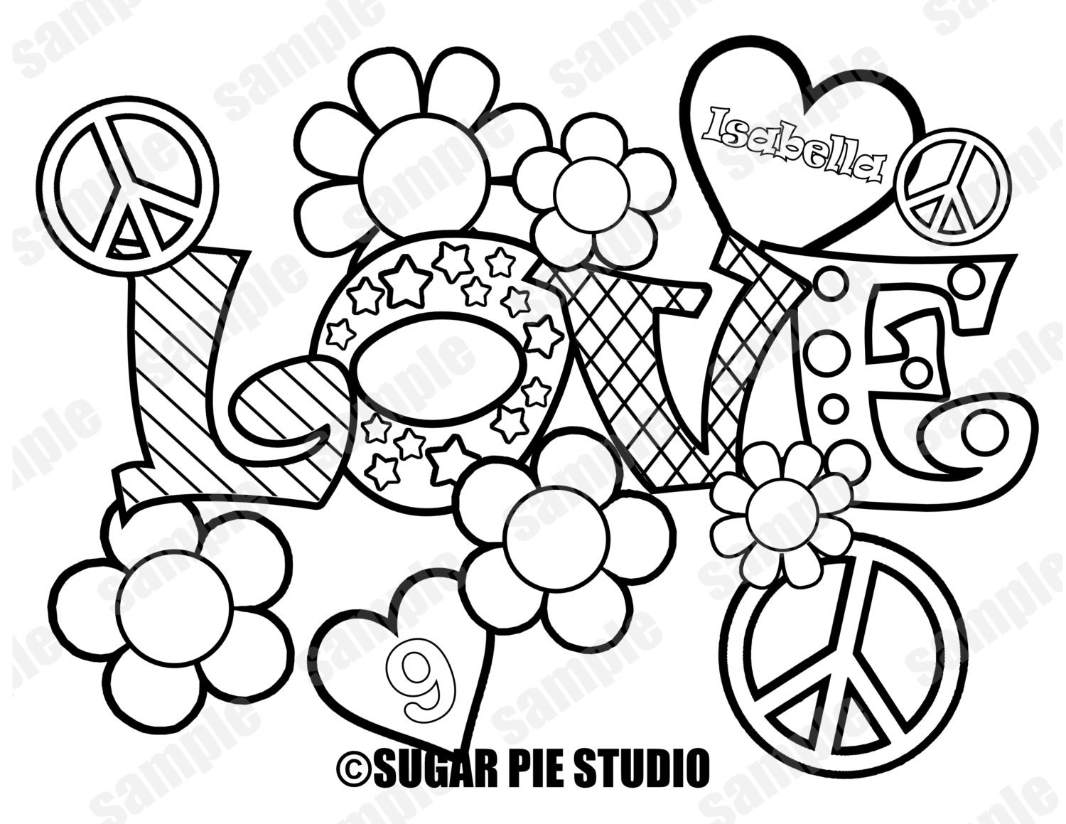 Personalized peace coloring page birthday party favor colouring activity sheet personalized printable template