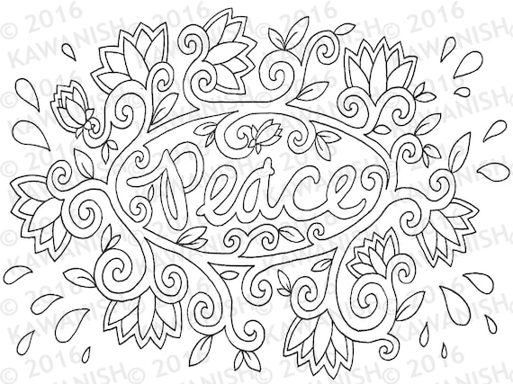 Peace lotus floral adult coloring page gift wall art hippie zentangle