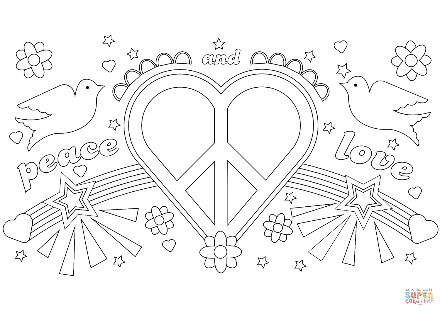 Peace and love coloring page free printable coloring pages