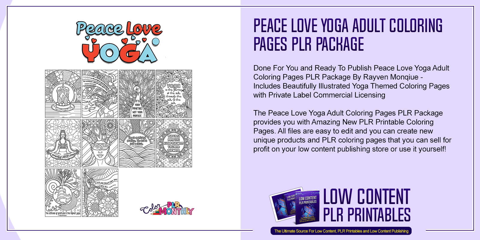 Peace love yoga adult coloring pages plr package plr digital pages