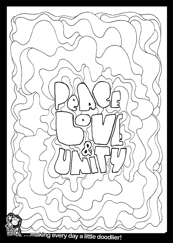 Peace love and unity colouring sheet â the doodle monkey