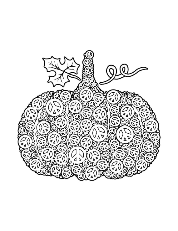 Pumpkin peace printable digital download pumpkin coloring page peace sign