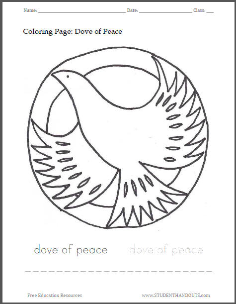 Dove of peace printable coloring sheet student handouts