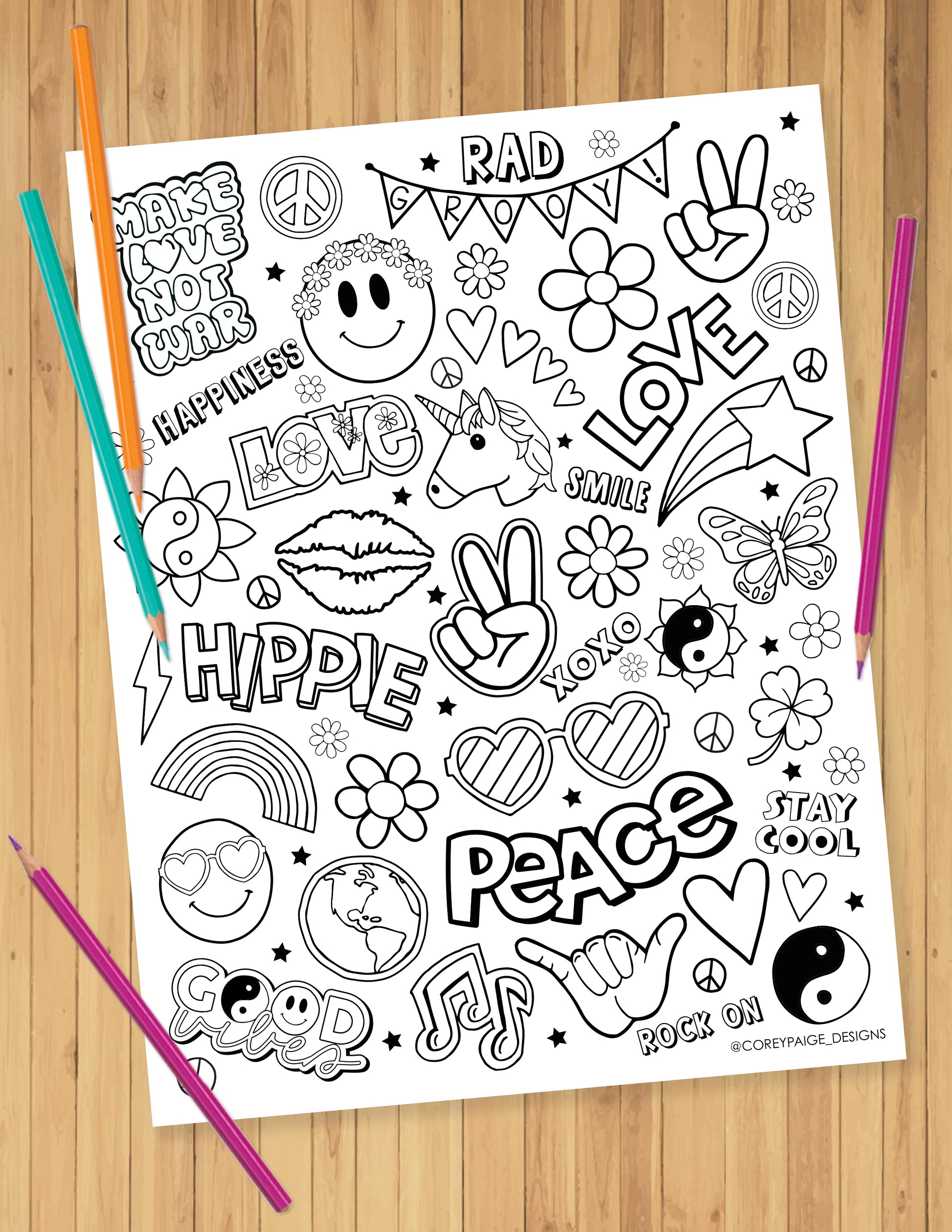 Peace and love coloring sheet â