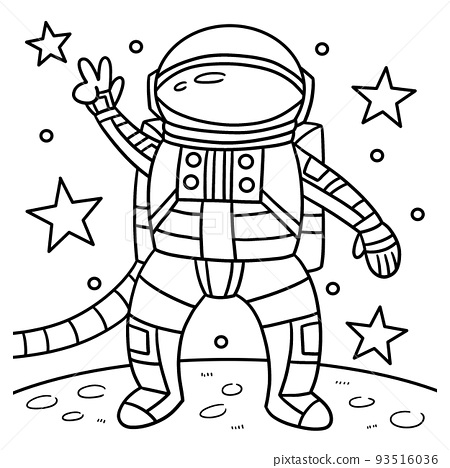 Astronaut peace sign coloring page for kids