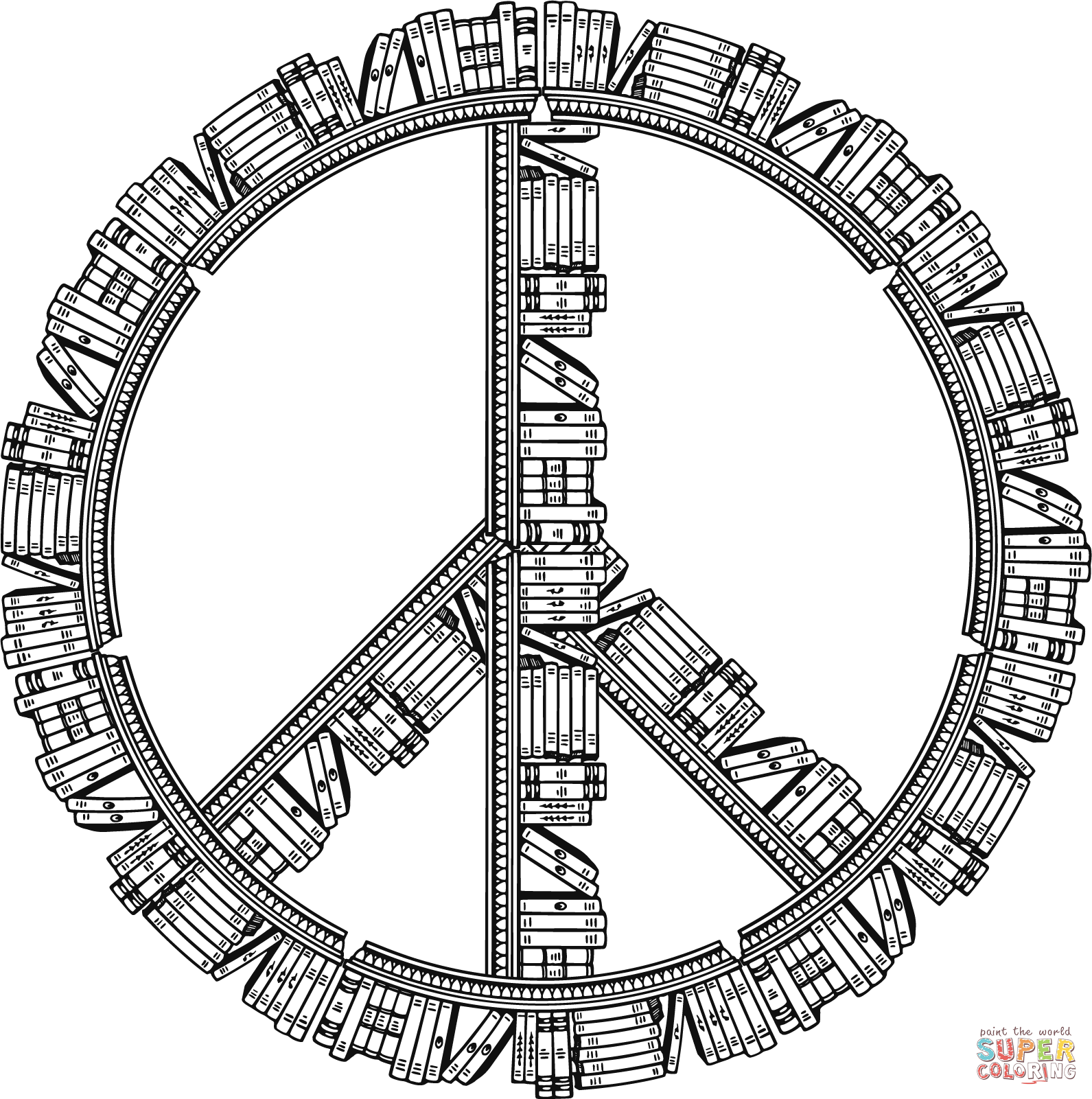 Vintage bookshelf peace sign coloring page free printable coloring pages