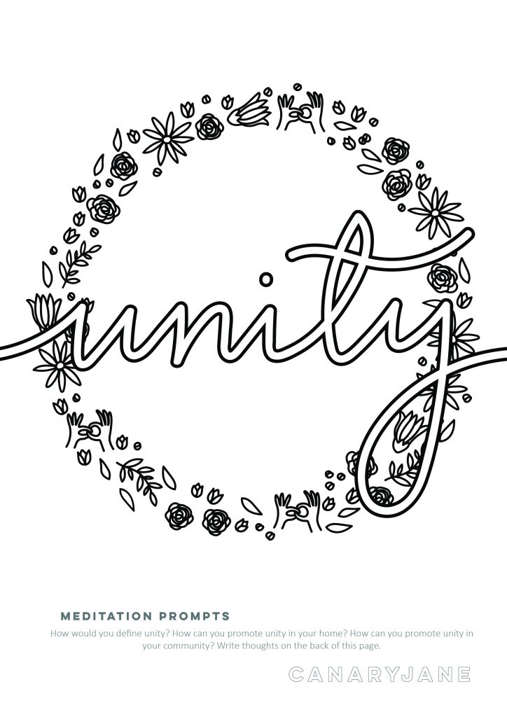 Peace love unity coloring page