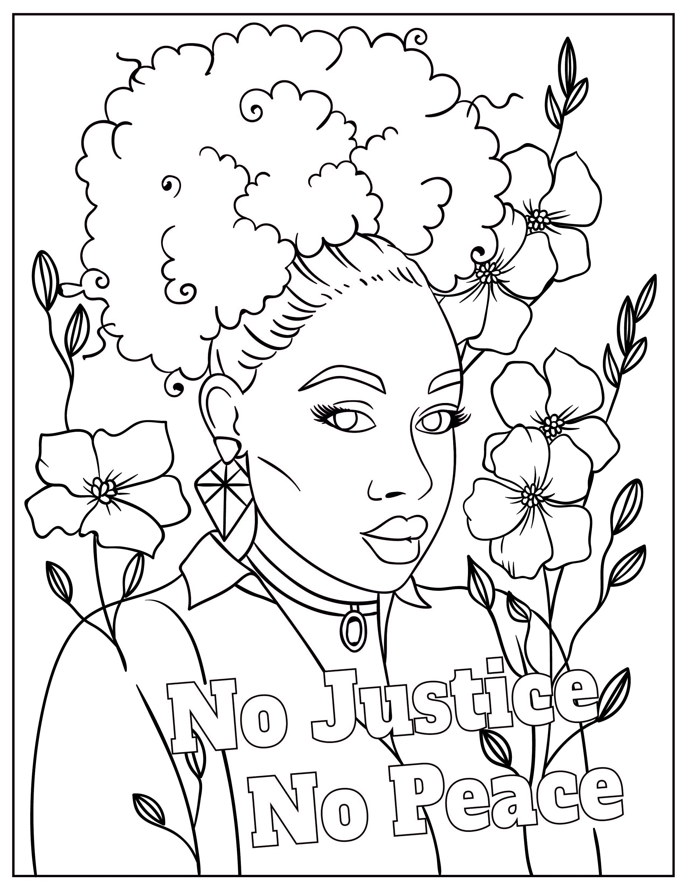 No justice no peace black girl coloring pages printable coloring page