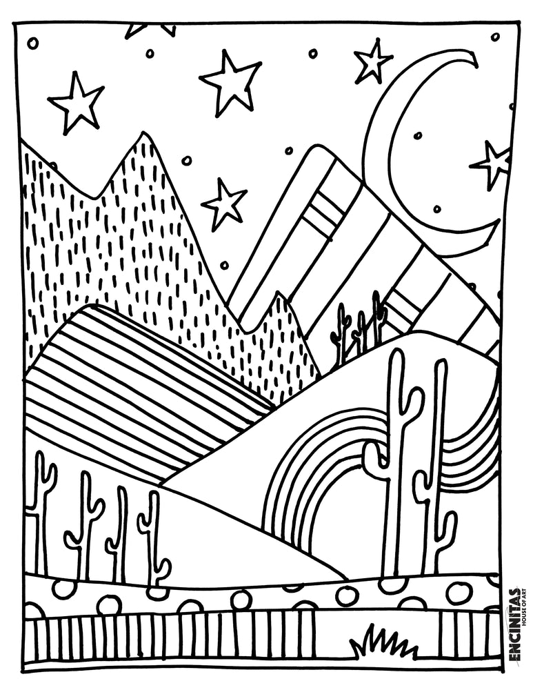 Peaceful desert evening coloring page â encinitas house of art