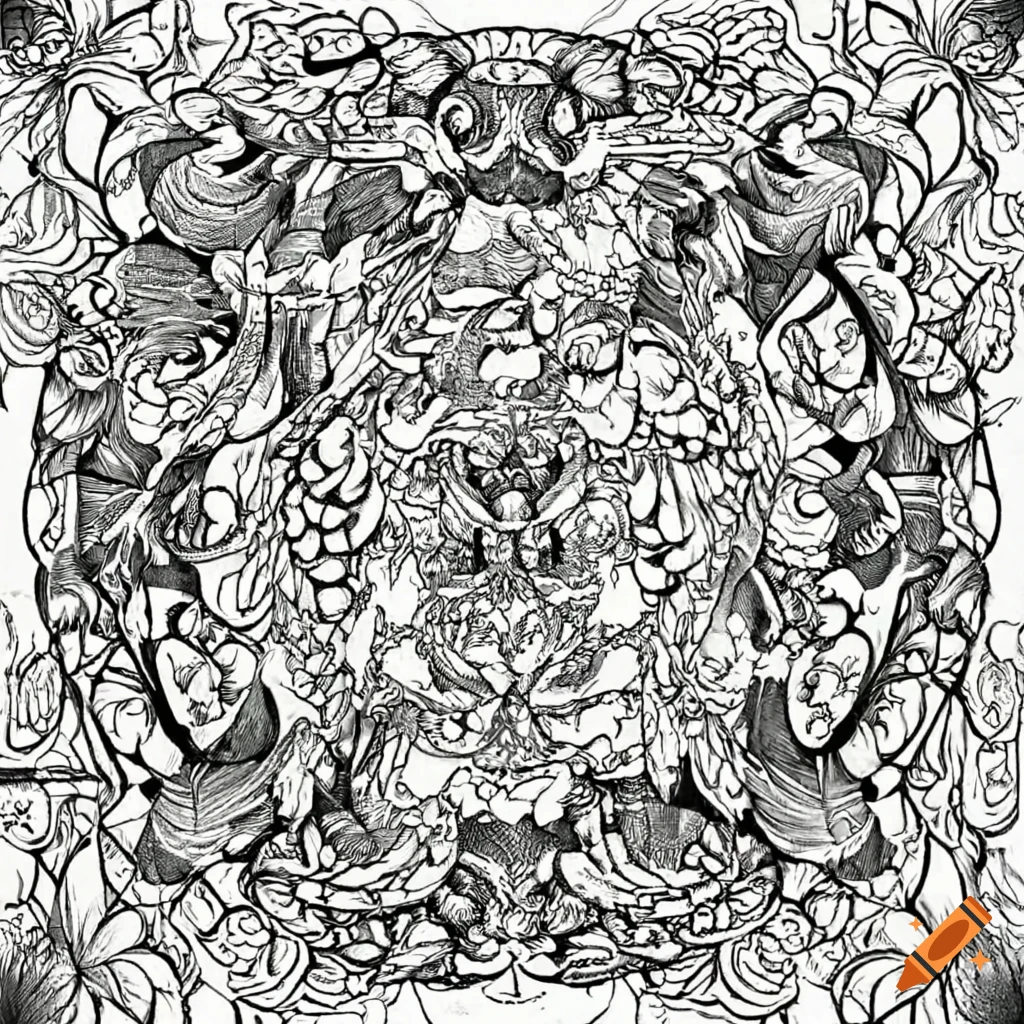 A peaceful coloring page of sleeping mythical creatures on