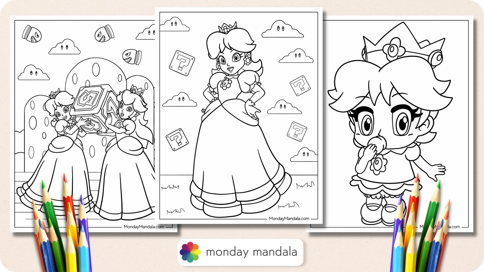 Princess daisy coloring pages free pdf printables