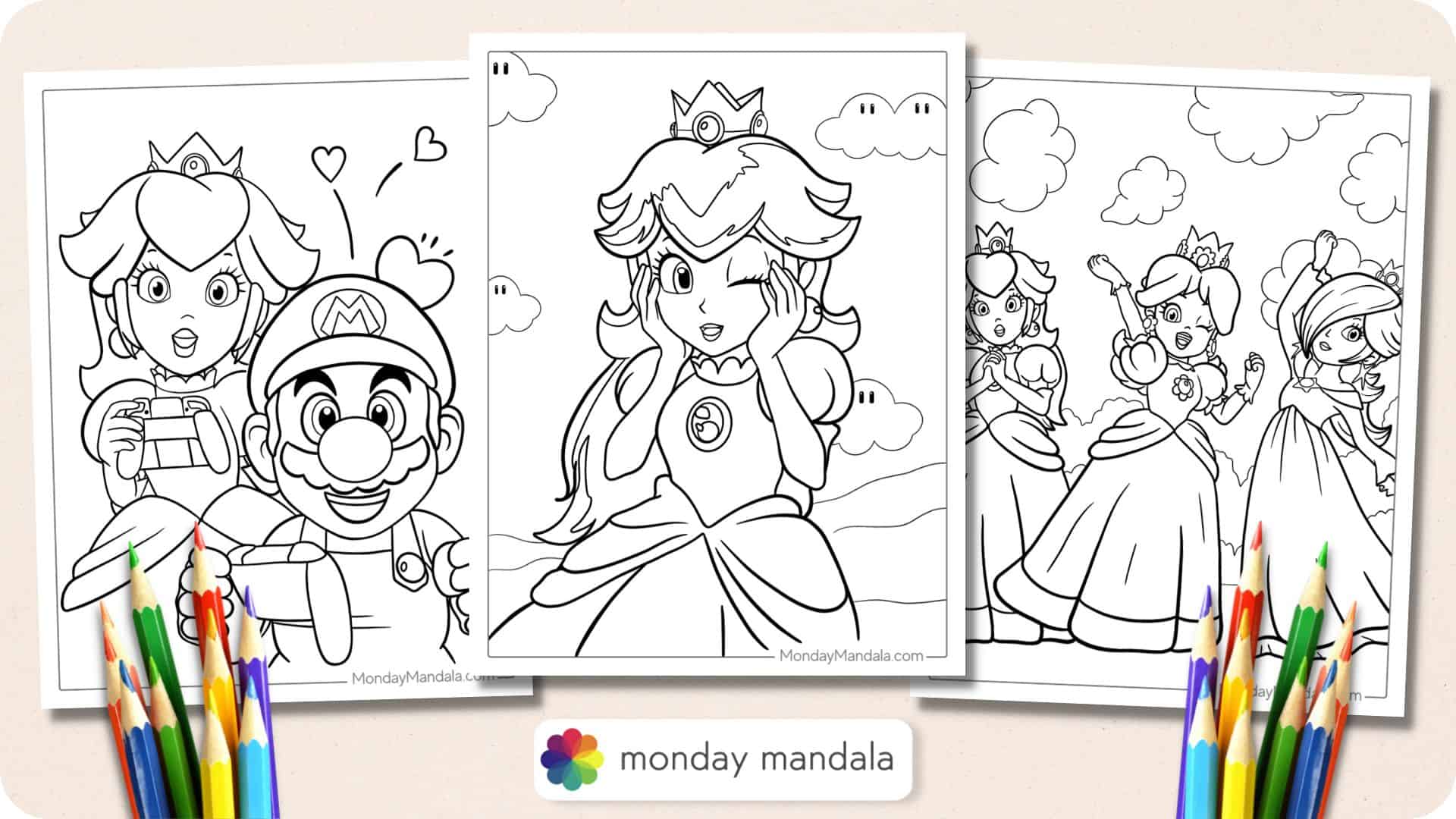 Princess peach coloring pages free pdf printables