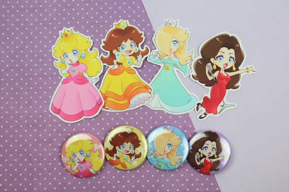 Princess peach daisy rosalina pauline fan art sticker button badge pin