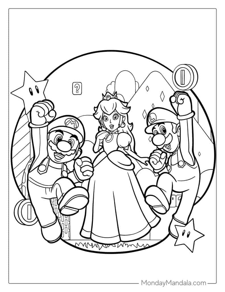 Princess peach coloring pages free pdf printables