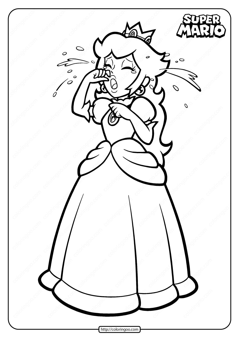 Printable super princess peach crying coloring page