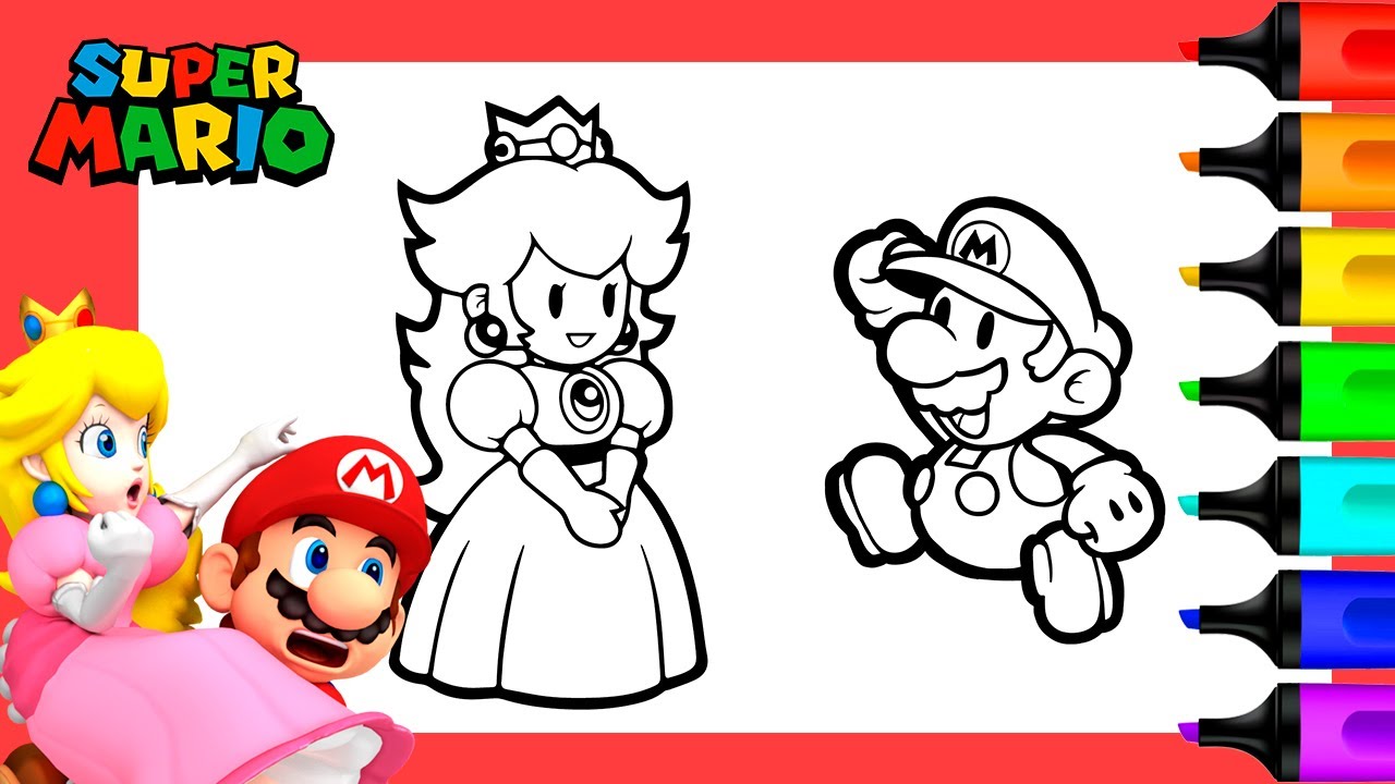 Paper mario coloring pages coloring mario and peach