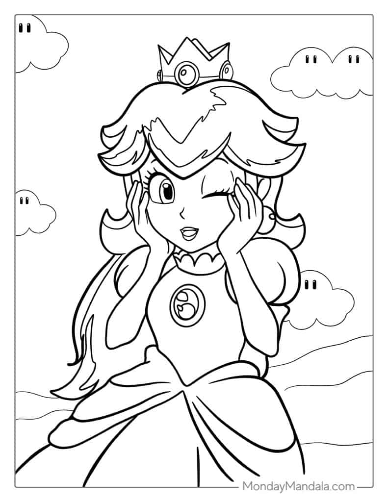 Princess peach coloring pages free pdf printables