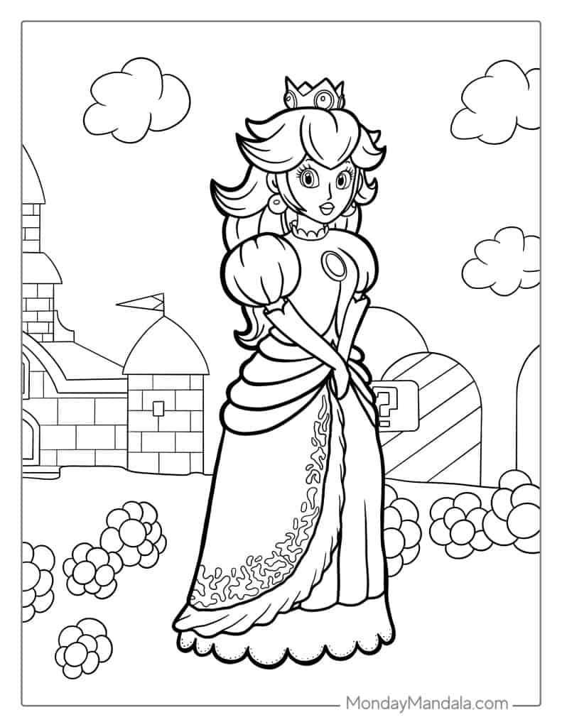 Princess peach coloring pages free pdf printables