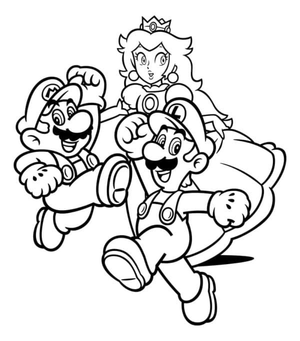 Mario luigi and peach coloring page