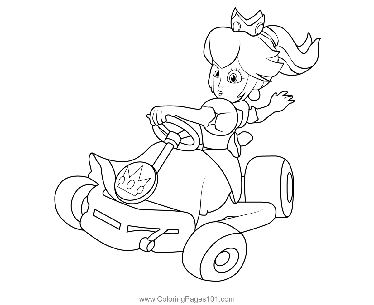 Princess peach mario kart coloring page for kids