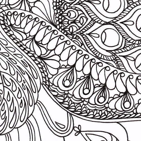 Abstract peacock printable adult coloring page featuring mandala style elements for colouring and relaxation