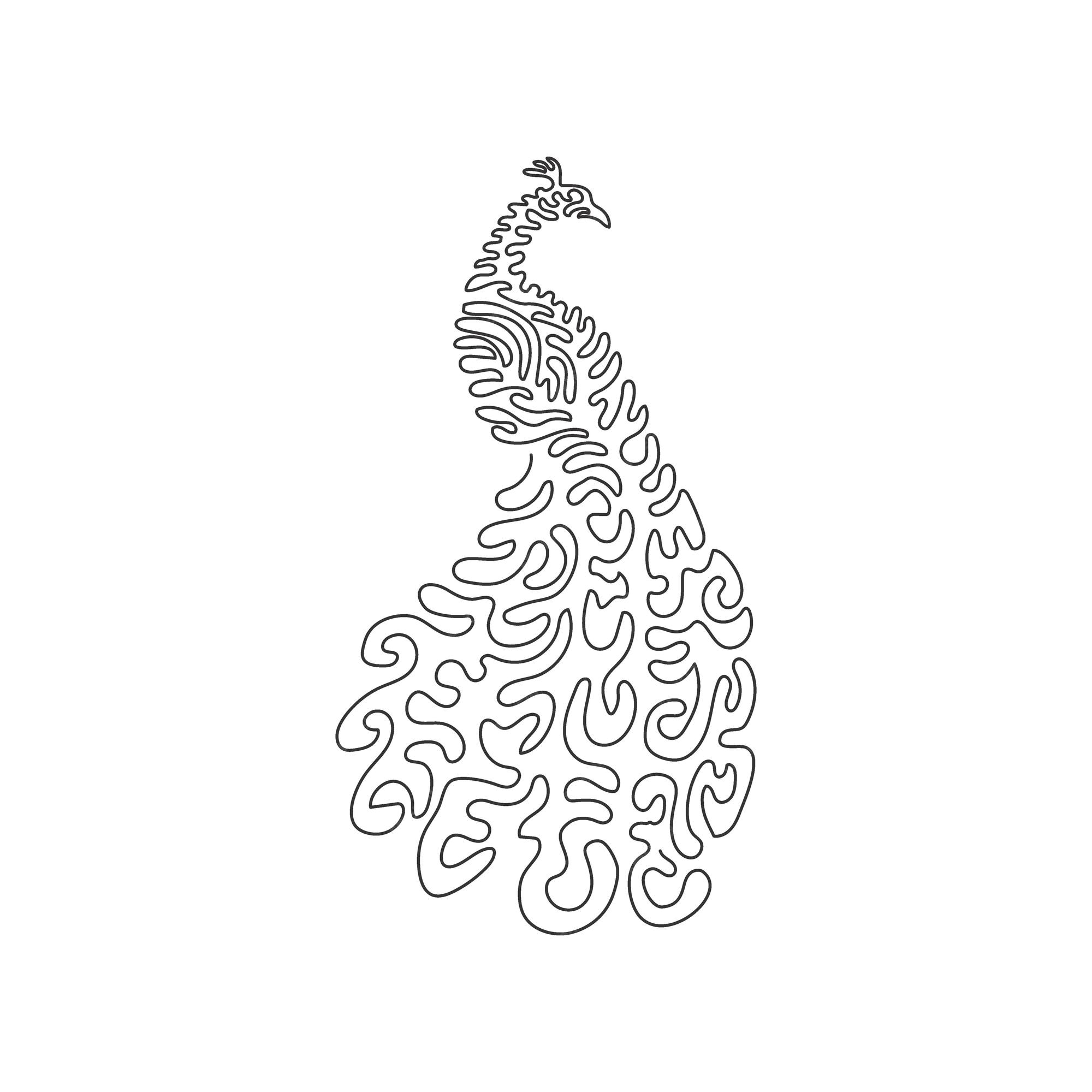 Premium vector single swirl continuous line drawing of adorable feathered peacock abstract art