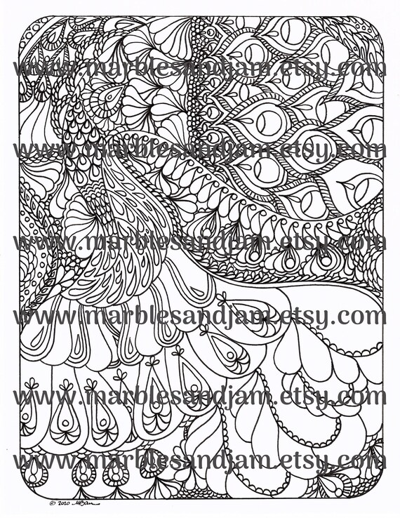 Abstract peacock printable adult coloring page featuring mandala style elements for colouring and relaxation