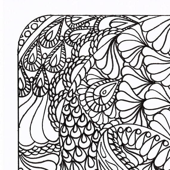 Abstract peacock printable adult coloring page featuring mandala style elements for colouring and relaxation